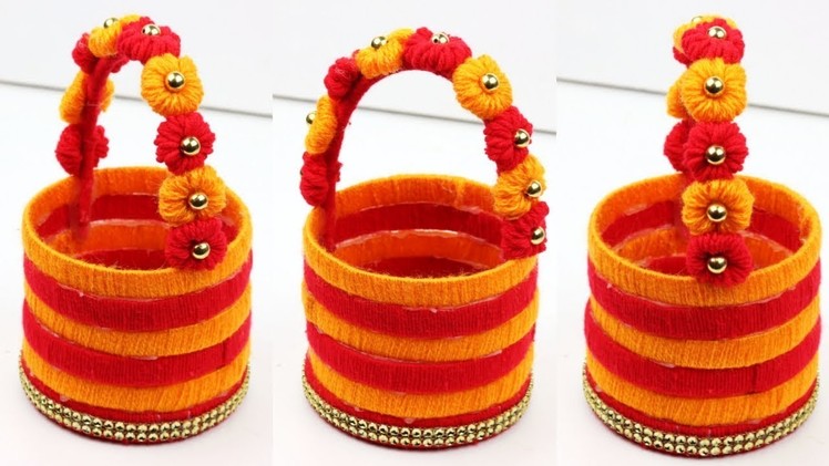 Diy Woolen Basket.Best out of plastic bottle craft.Christmas Special Woolen Basket