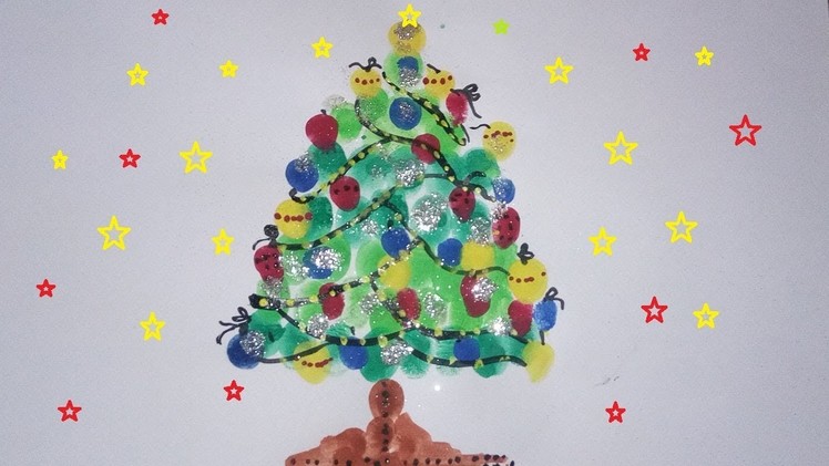 Glitter Christmas Tree - Finger Print Art For Kids, Easy Christmas Tree Craft