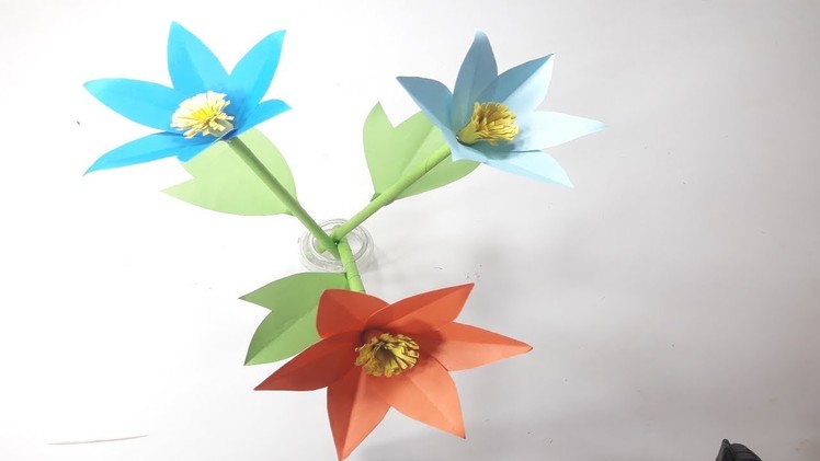 How to Make Beautiful Eye Catching Flower With Color Paper | DIY Paper Flower Making Tutorial