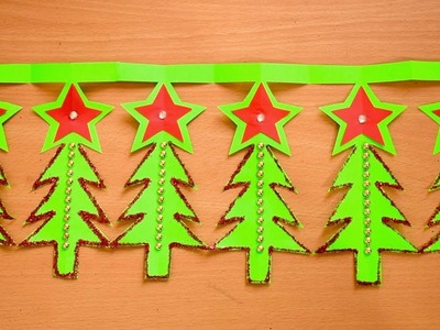How to make Christmas Tree Door decor Toran | DIY X-mas decorations crafts 2018