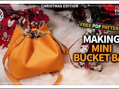 [Leather Craft] Making Mini Bucket bag. Simple bag. Christmas Present. Free pattern