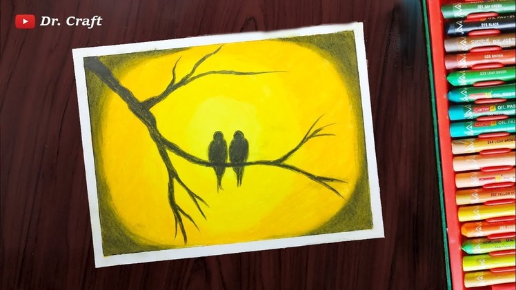 Oil Pastel Drawing: Romantic Couple Birds Step by Step by Dr. Craft