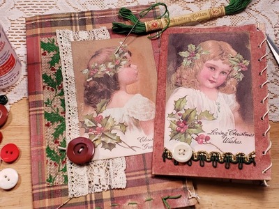 Primitive Stitching Wallpaper Christmas Junk Journal Covers Craft with Me. Tutorial