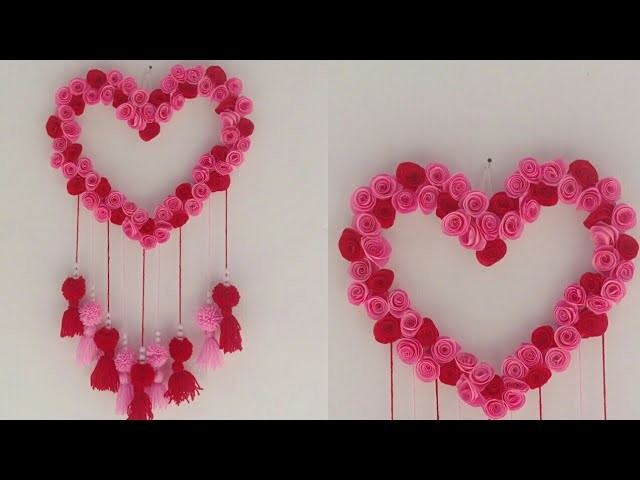 DIY heart shape wall hanging decor. wall hanging  decor with paper. room decor.Thasni DIY d7