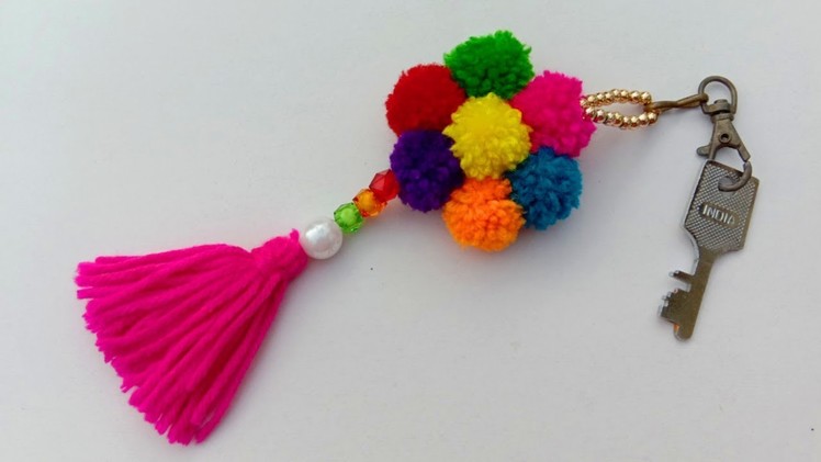 DIY. Pom Pom. Key chain. making. at home. useful & easy