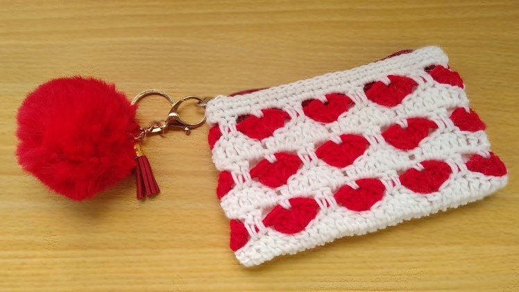How to Crochet a Heart Stitch Purse (with zipper and compartment)