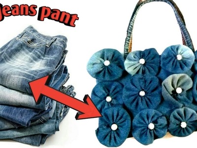 How To Make Hand Purse Bag Using Old Jeans- DIY|No sew bag from jeans