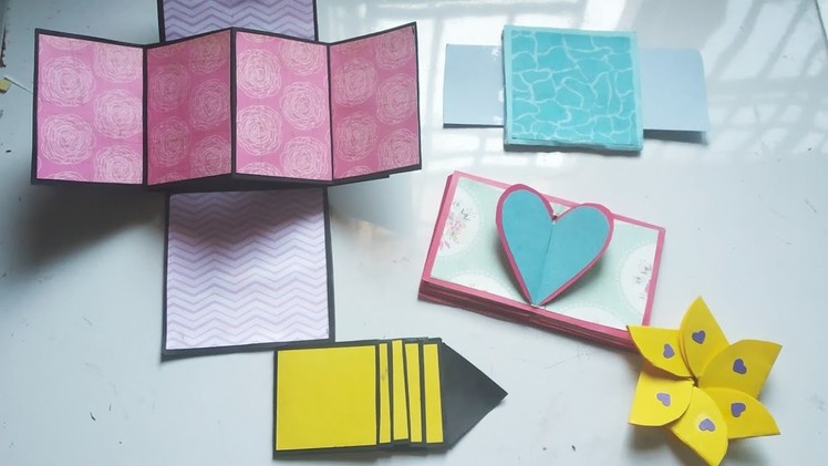 How to make Scrapbook Pages.  5 different Cards Ideas. DIY Scrapbook Tutorial Part three