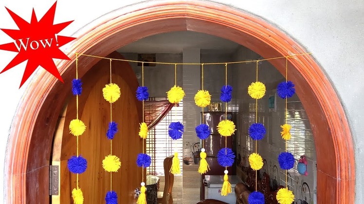 DIY Easy Pom Pom Door Hanging Woolen Craft Idea for beginner How to make Door Hanging Toran