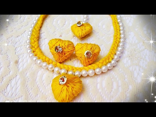 HOW TO MAKE HALDI CEREMONY NECKLACE USING COTTON THREAD PEARL AND FEVICOL | BEAUTIFUL HANDMADE NECKL