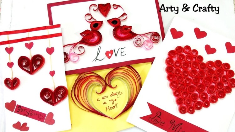 DIY 4 Easy Valentine Card.Quilling Heart.How to make Valentine Greeting Card.Handmade Card Making