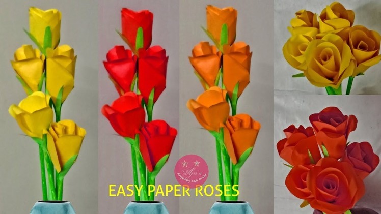 Easy paper roses with normal colour paper | How to make roses using circles