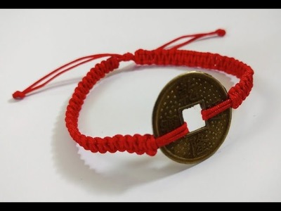 HOW TO MAKE A GOOD LUCK FENG SHUI CHINESE COIN RED CORD BRACELET