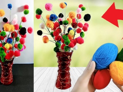 How to make Flower Vase with Wool || Easy Flower Vase Craft || GULDASTA || Woolen craft