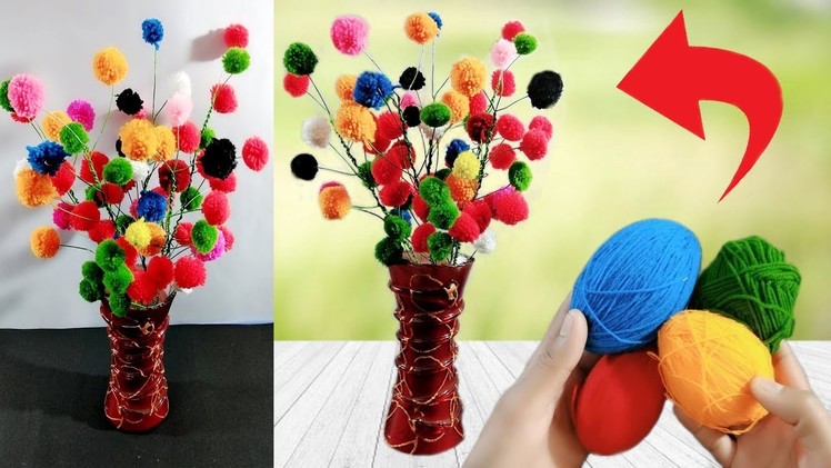 How to make Flower Vase with Wool || Easy Flower Vase Craft || GULDASTA || Woolen craft
