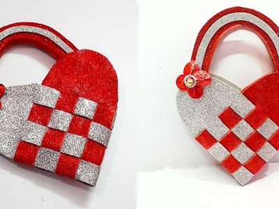 How to Make Heart shape Basket from Glitter Foam sheet at home| valentine gift idea