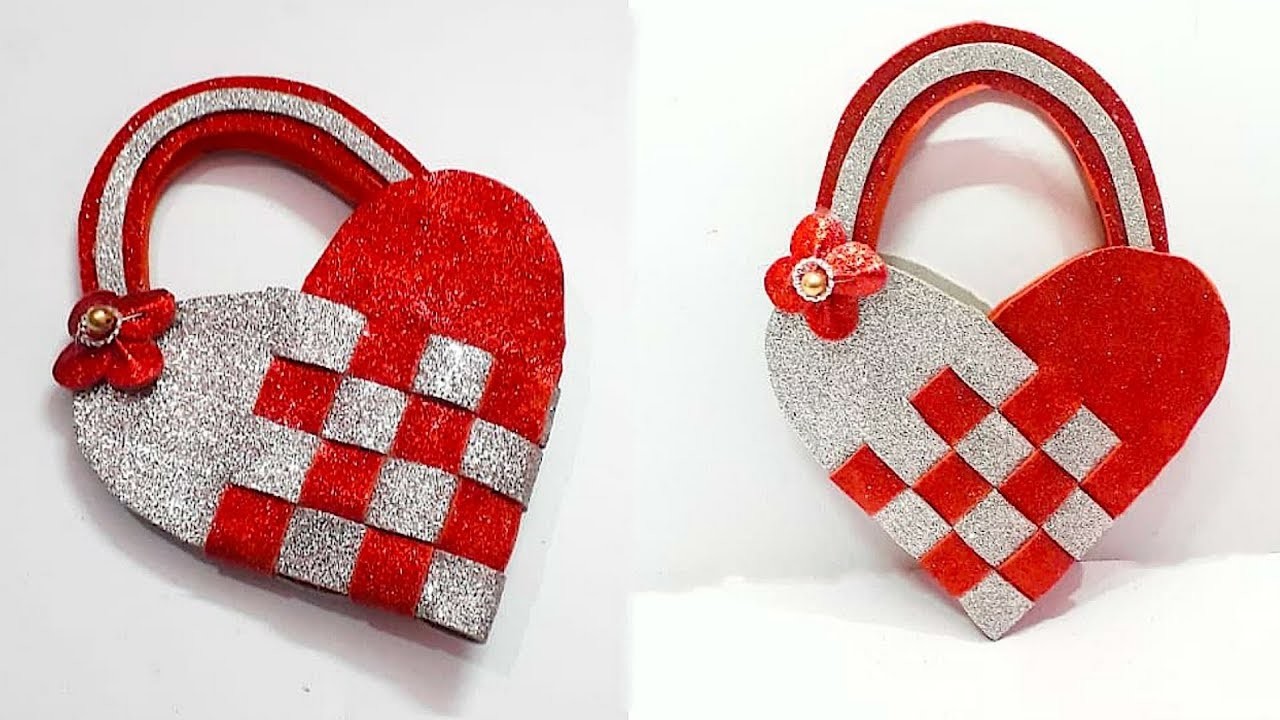 How to Make Heart shape Basket from Glitter Foam sheet at home