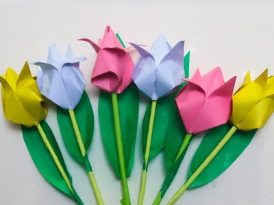 ????How To Make Stick Tulip flower with paper || Origami Tulip