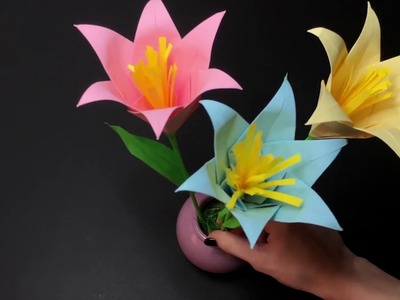 ORIGAMI Lily Flower. DIY paper flowers. How to make a paper Lily