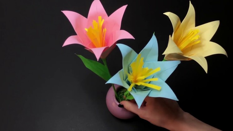 ORIGAMI Lily Flower. DIY paper flowers. How to make a paper Lily