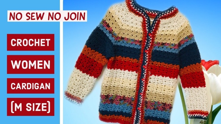 Crochet no sew no join women.adult cardigan.sweater(m) size(Part 2) - Tamil version