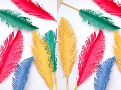 How to make beautiful paper feather | Easy to make artificial Feather || Craftsbyanu