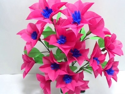 How to Make Shopping Bag Flowers at Home - Making Beautiful Flowers for Room Decor -DIY Easy Flowers