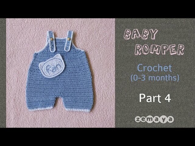 Rajut Baby Romper || Crochet Baby Romper (0-3months) - Part 4 (Hello Kitty Pocket)