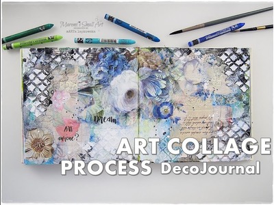 Art Collage Process DecoJournal using Rice Paper and Magazine Cut Outs ♡ Maremi's Small Art ♡