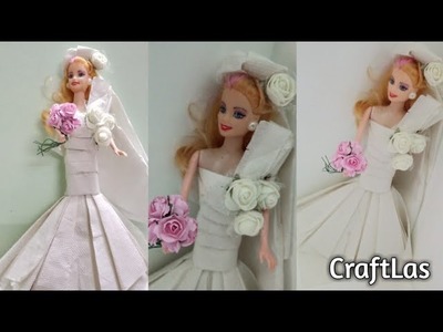 Barbie Diy Wedding Gown Making With Tissue Paper | CraftLas