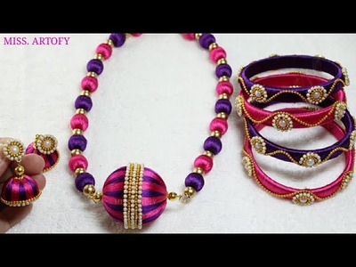 Bridal Silk Thread Jewellery Set ||DIY|| Pink And Purple Set By MISS. ARTOFY