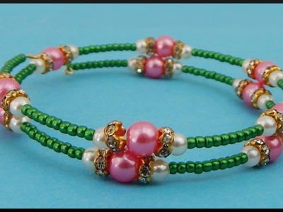 DIY | Beaded Memory Wire Bracelet Jewelry | Perlen Armband Schmuck