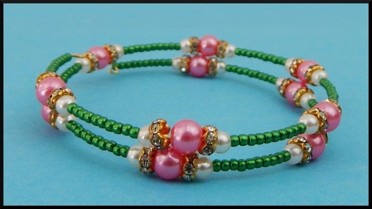 DIY | Beaded Memory Wire Bracelet Jewelry | Perlen Armband Schmuck