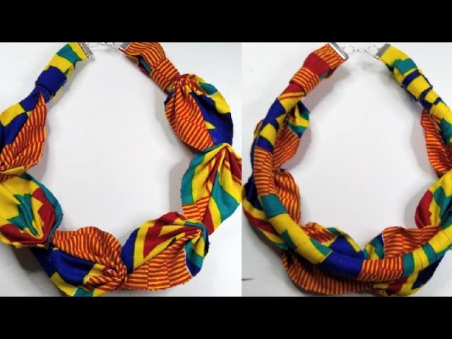 Diy flower necklace made with African fabric and poly rope cord