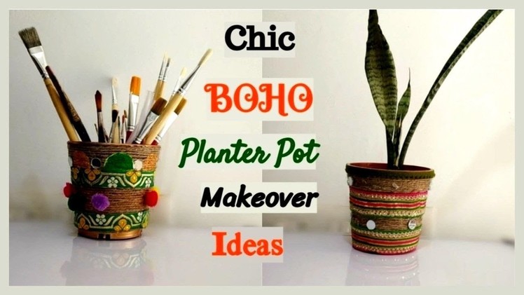 #diy #oldplanter #recycle Bohemian Style planter pot makeover ||How to make an old pot look stylish