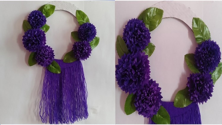 DIY | paper flower wall Hanging | DIY | Woolen wall Hanging. Tissue paper wall decor