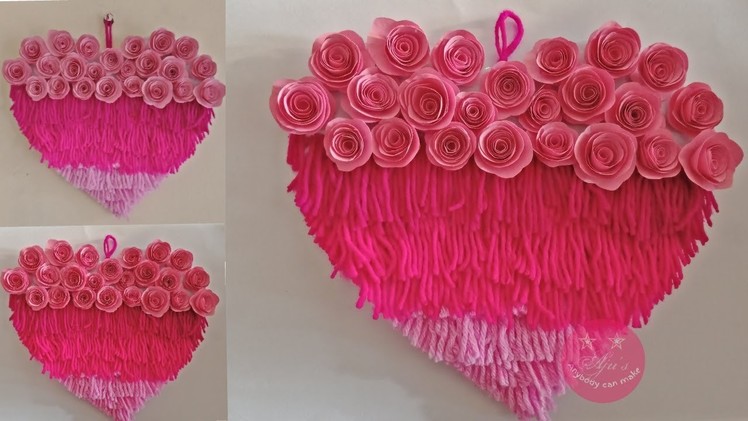 EASY DIY LAYERED HEART WALL HANGING WITH WOOL AND PAPER | PAPER WALL DECOR | BEST OF WASTE