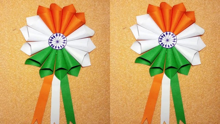 Republicday Tricolour Paper flower, Badge Republic Day Craft