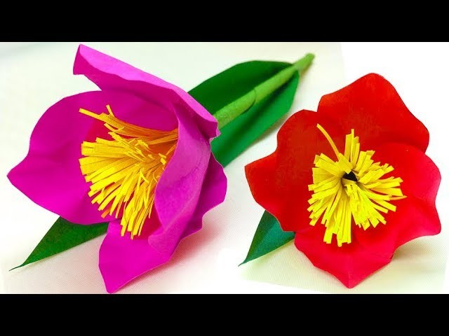 Tulip paper easy for kids step by step. diy paper flowers. gift for mom with paper for women's day