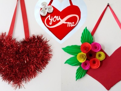 3 Lovely Valentine's Day Room Decor Ideas|DIY Heart Wal Hanging With Paper Flowers|Cardboard Crafts