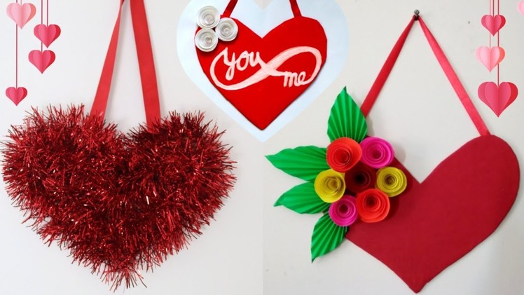 3 Lovely Valentine's Day Room Decor Ideas|DIY Heart Wal Hanging With Paper Flowers|Cardboard Crafts