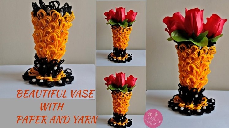 Beautiful vase using paper and yarn.wool | Paper vase | woolen vase | Carton box craft