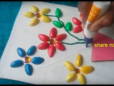 Best out of waste ideas, DIY pista shell crafts,pista shell flower vase photo frame