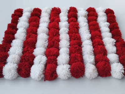 DIY - AWESOME DOORMAT MAKING FROM WOOLEN POM POM || BEAUTIFUL DOORMAT MAKING WITH WOOLEN POM POM ||
