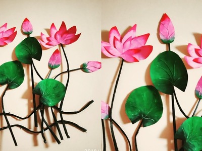 DiY Beautiful Lotus flower Wall Decor. Flower Wall Decor. Using cardsheet @SV Craft zone