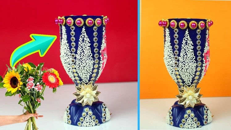 DIY Best from waste flower pot out of plastic bottle and sago seeds | Simple floral arrangement idea