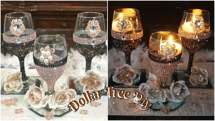 DIY DOLLAR TREE BLING CANDLE HOLDER | GLAM WEDDING CENTERPIECE IDEAS 2019