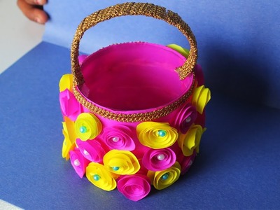 DIY Paper Flower  Basket | Paper Basket in Paper Crafts | Flower Vase Making