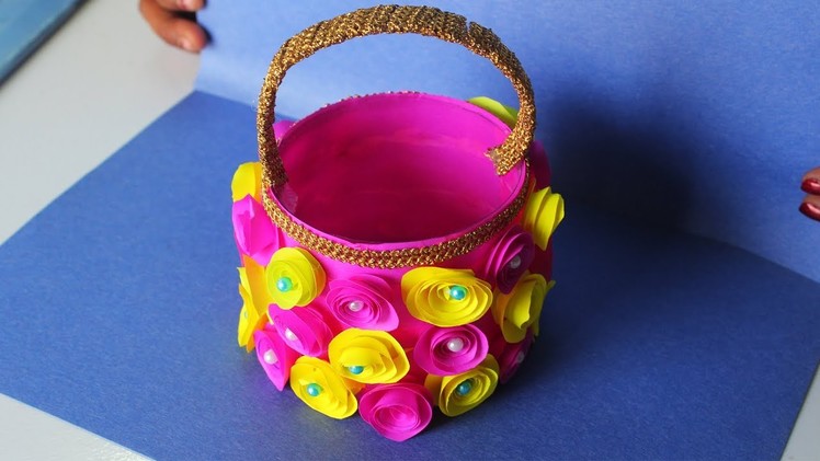 DIY Paper Flower  Basket | Paper Basket in Paper Crafts | Flower Vase Making