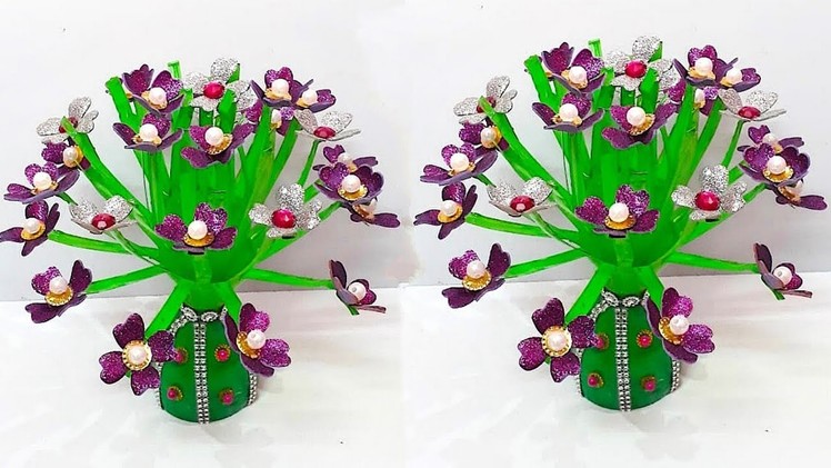 Guldasta with Glitter foam flower from plastic bottle at home | DIY Foam Flower Guldasta